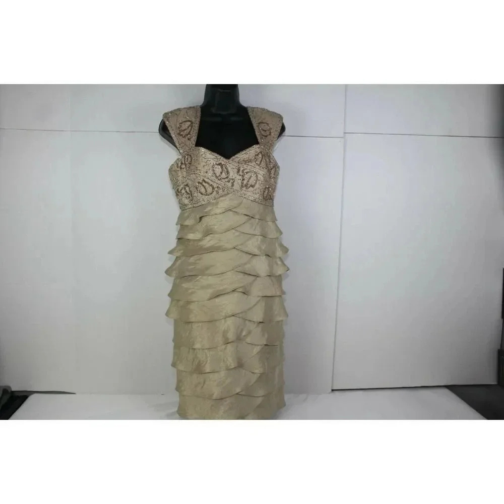 IGNITE EVENINGS By Carol Lin Gold Beaded Desinger Cocktail Dress - Size 6